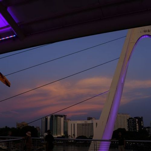 Partial view of the Darul Hana bridge at sunset from the north bank